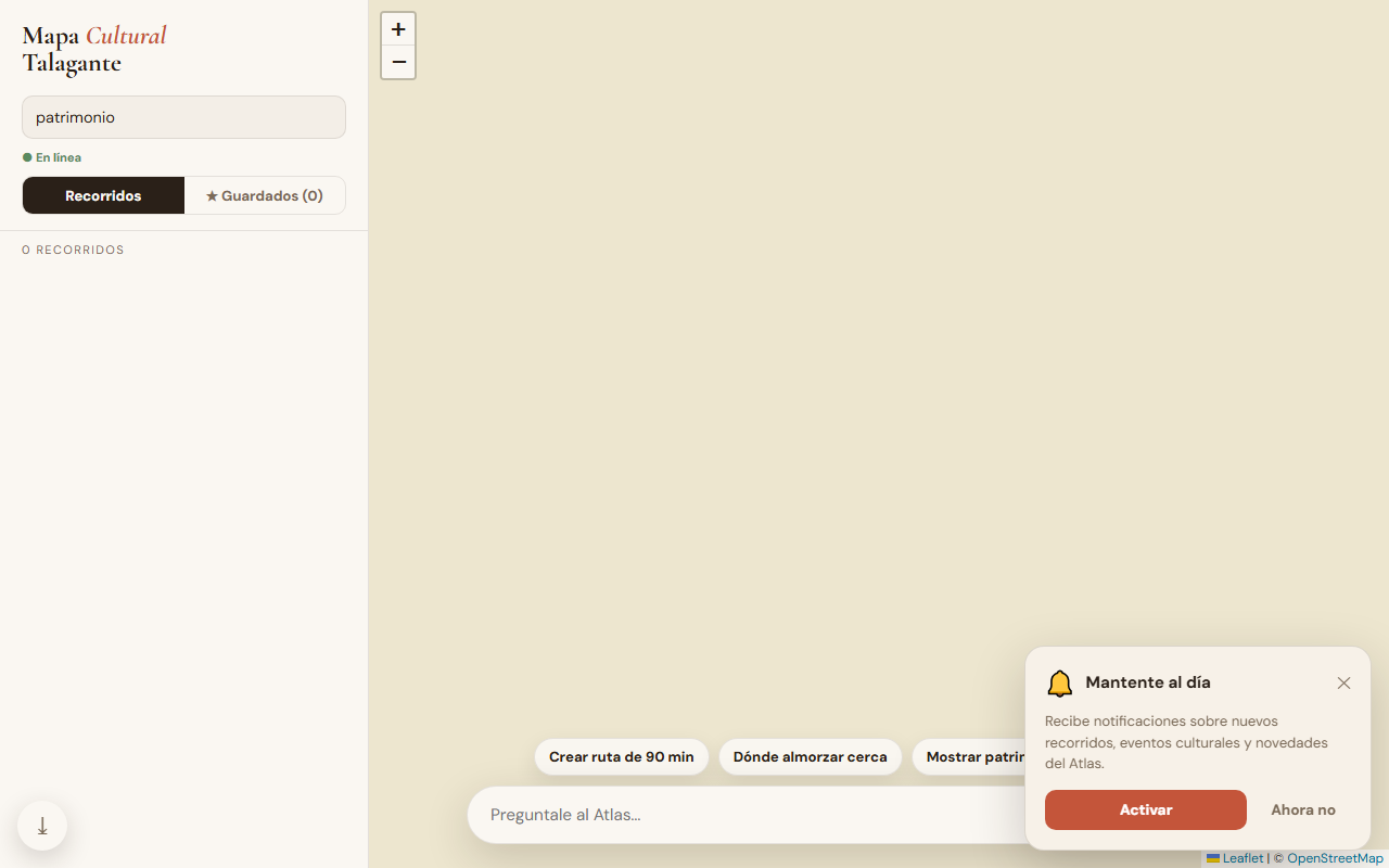 Atlas Talagante — Interacción inicial del frontend.