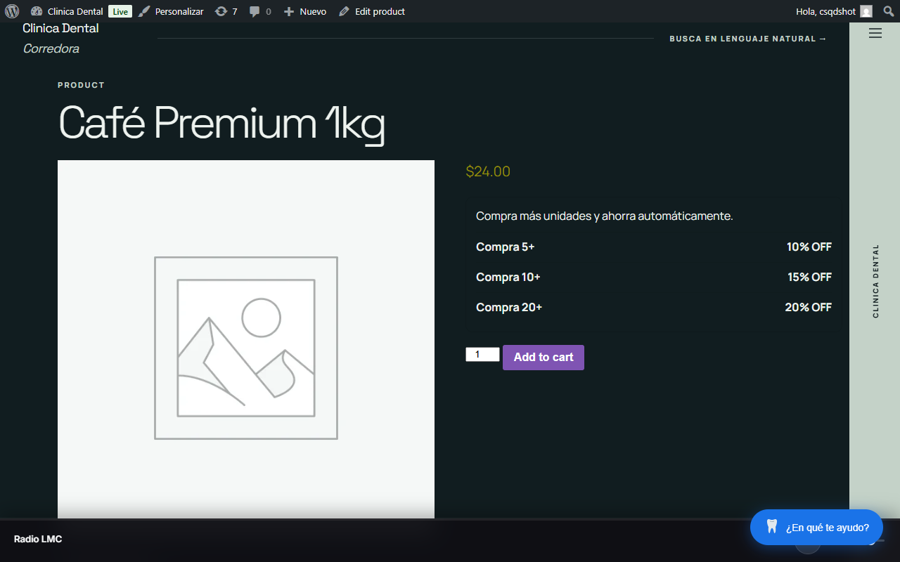 Cantidad Simple para WooCommerce — Tabla en la página del producto — el cliente ve los tramos (frontend).