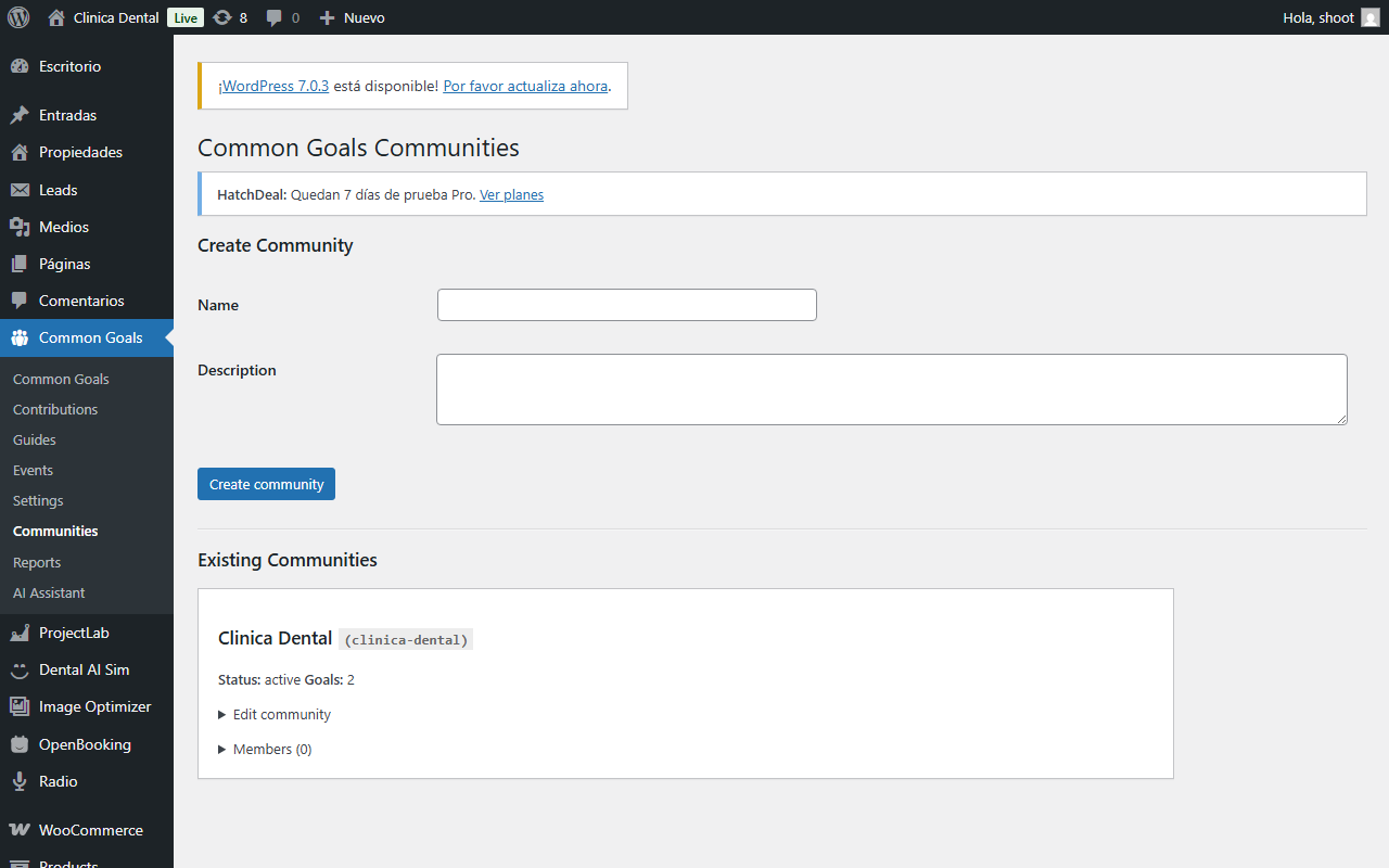 Common Goals — Communities — gestión de comunidades y miembros.