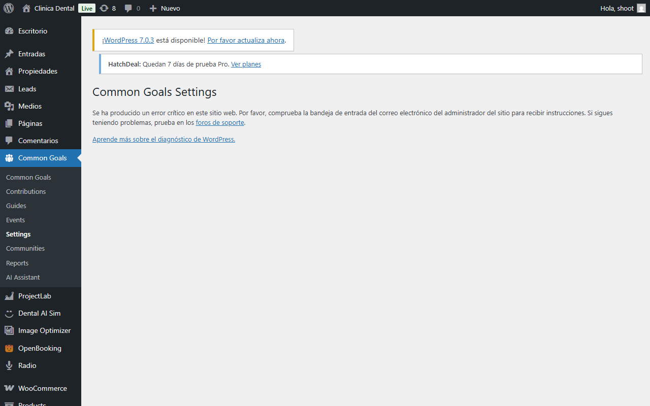 Common Goals — Settings — moderación y privacidad.