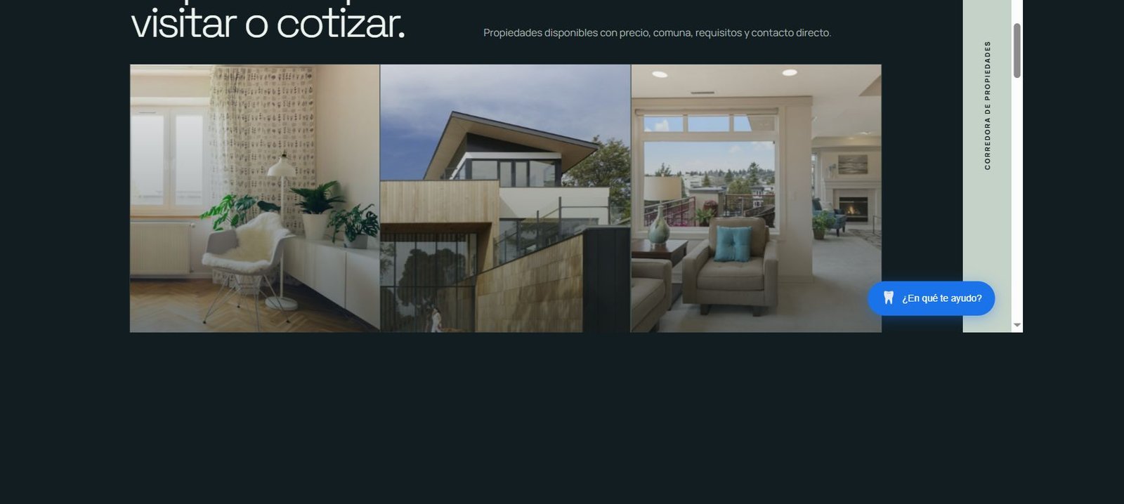 Corredora — Propiedades destacadas con precio, comuna y contacto directo.