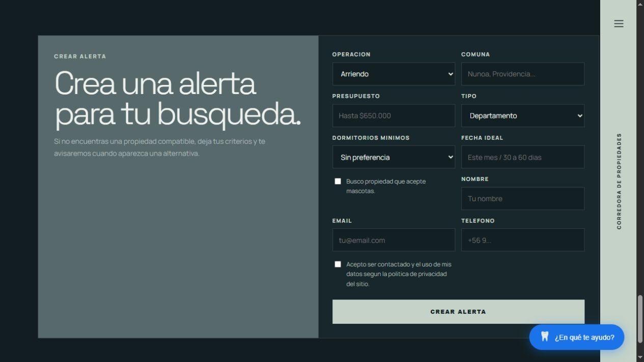 Corredora — Alerta de búsqueda para capturar demanda cuando no existe una propiedad compatible.