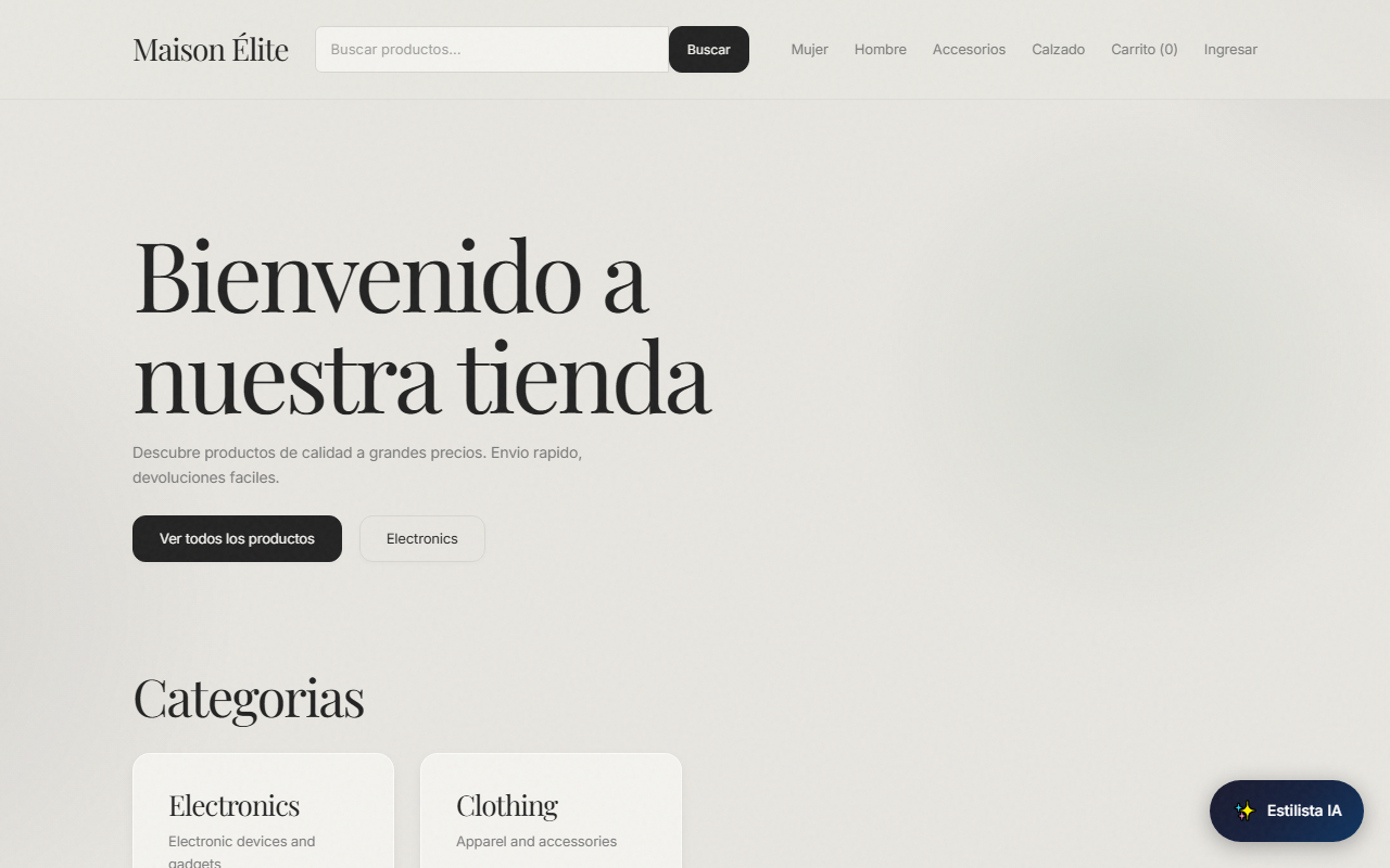 Ecommerce MVP — Home — storefront SSR con productos destacados.