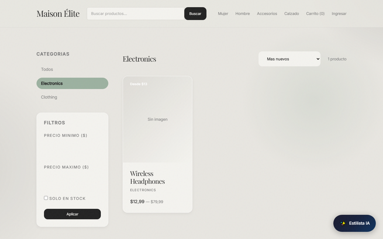 Ecommerce MVP — Categoría — listado filtrado.