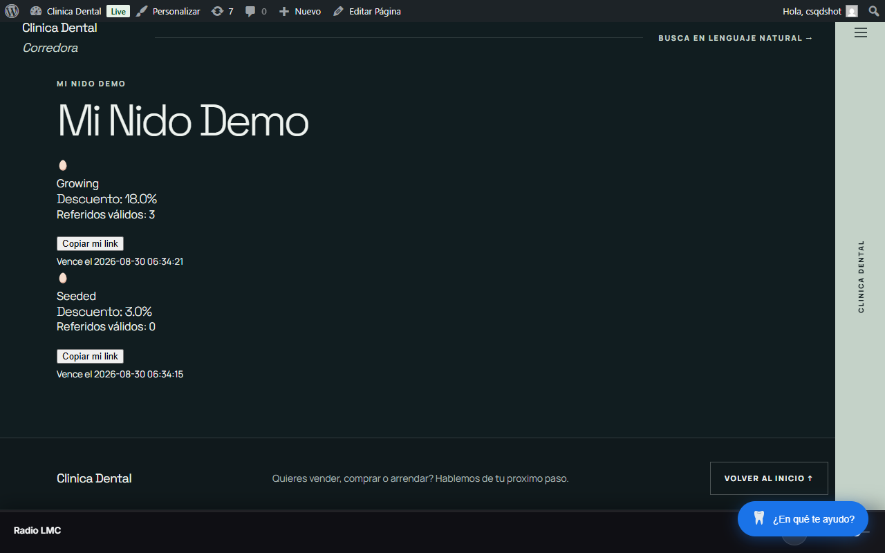 HatchDeal — Mi Nido (frontend) — el cliente ve sus huevos, progreso y link.
