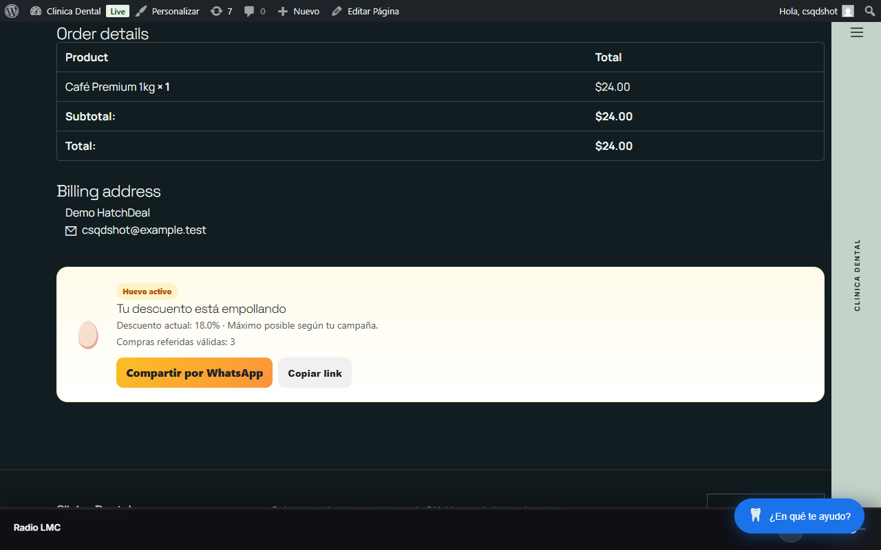 HatchDeal — Thank-you box — el cliente comparte su huevo al comprar.