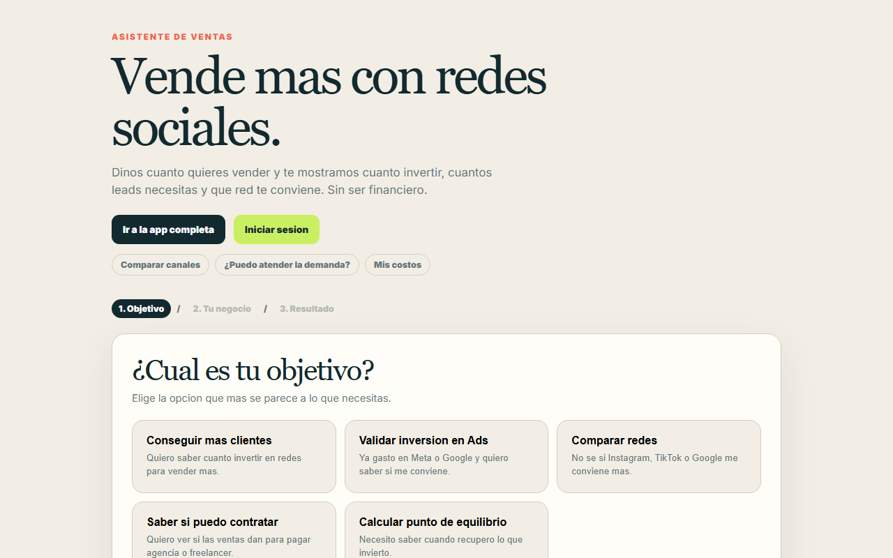 Norte — Home — paso 1 Objetivo: 5 tarjetas de objetivo.
