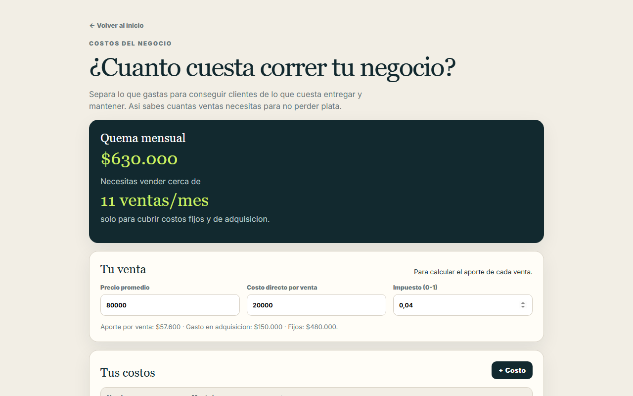 Norte — Costos — "¿Cuánto cuesta correr tu negocio?".