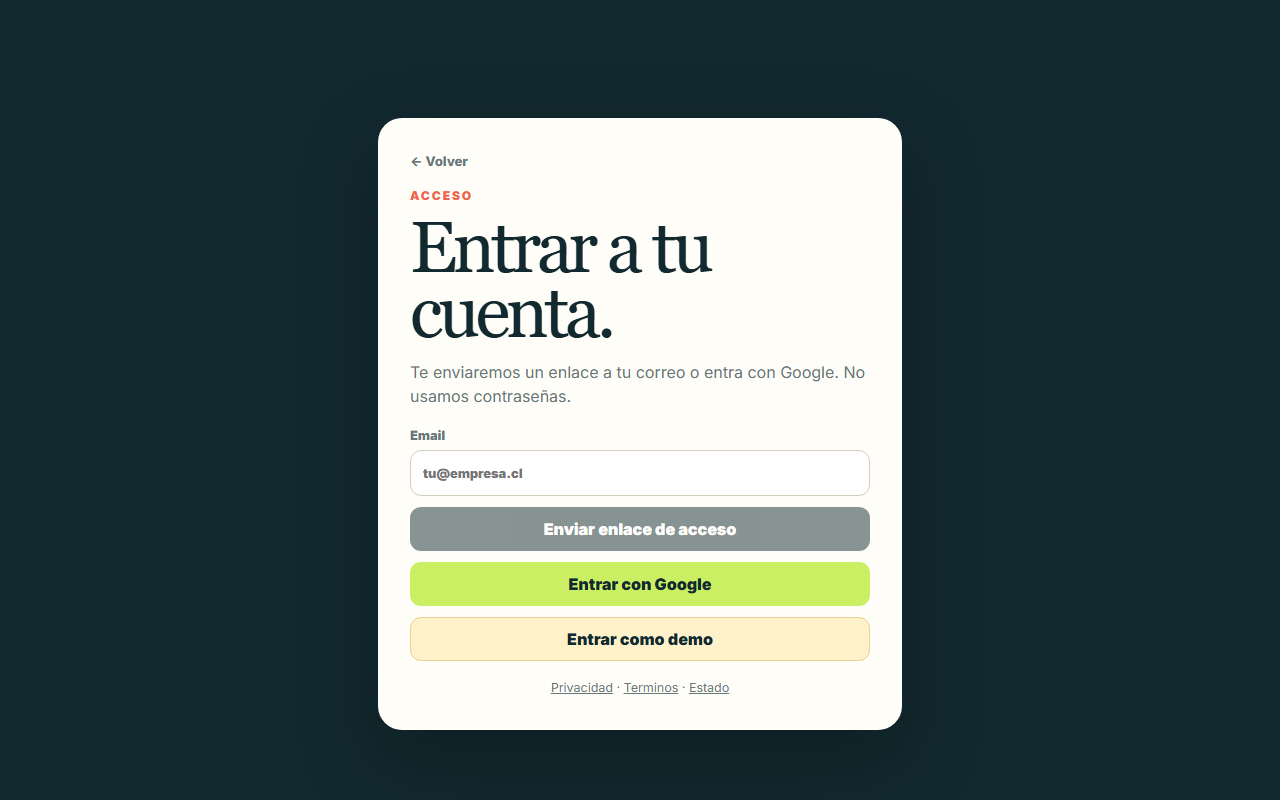 Norte — Login — acceso a la app completa con Supabase.