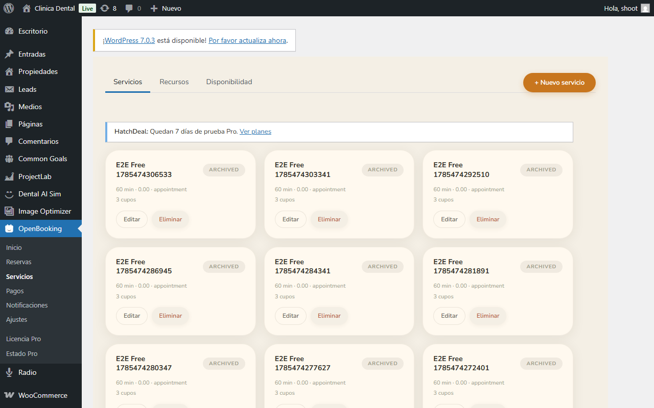 OpenBooking — Servicios — catálogo y creación.